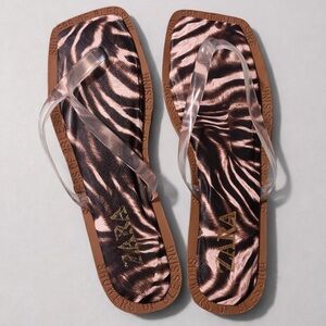 ZARA Zebra Print Flip Flop Sandals Clear Strap Thong Slides Size 41 / US 10